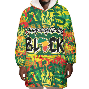 Personalized African Design Wearable Blanket Hoodie - Unapologetically Black DT02