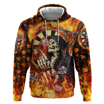 Personalised Skull Darts Hoodie Death In Fire DT02