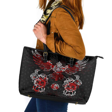 Raven And Norse Runes Leather Tote Bag Viking DT02