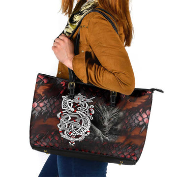 Viking Dragons Leather Tote Bag Norse Mythology DT02