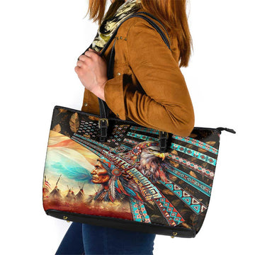 American Indian Warrior Chiefs Leather Tote Bag DT02