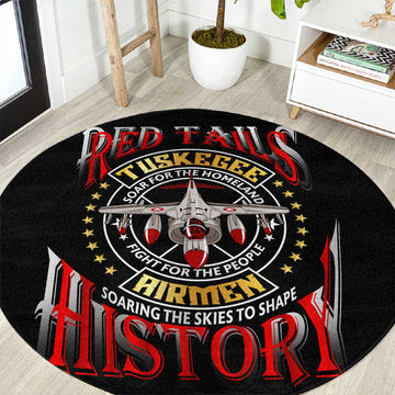Red Tails Tuskegee Airmen Round Carpet Black History Fighter Plane Patriotic Tribute DT02