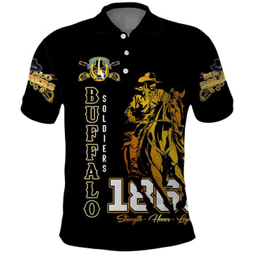 Buffalo Soldiers Strength Honor Legacy Polo Shirt African-American Cavalry Tribute DT02