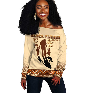 Black Father Off Shoulder Sweater African Father with Son and Daughter DT02