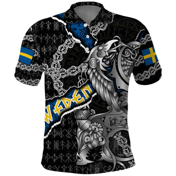 Personalized Sweden Vikings Polo Shirt Nordic Lion Bound in Runes and Chains DT02