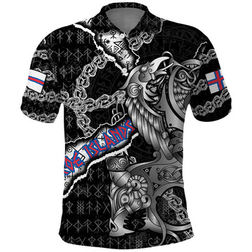 Personalized Faroe Islands Vikings Polo Shirt Nordic Lion Bound in Runes and Chains DT02