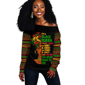 Three Sides Of Me Off Shoulder Sweater African Women Black Queen DT02