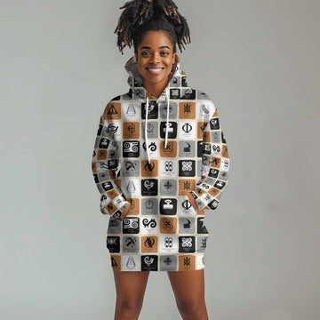 Adinkra Symbols Fashion Hoodie Dress DT02