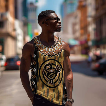 Printed Mud Cloth and Adinkra Symbol Men Tank Top DT02