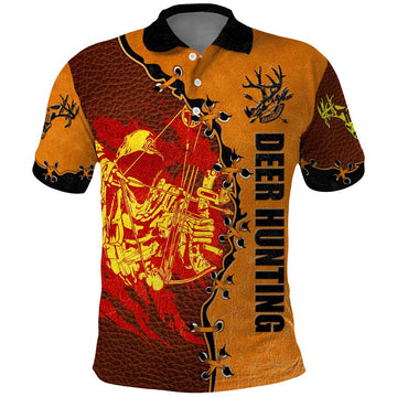 Skull Deer Hunting Polo Shirt Vintage Leather Bow Hunter DT02