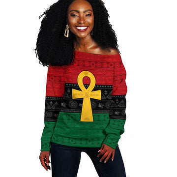 Pan African Ankh Off Shoulder Sweater Egyptian Cross DT02