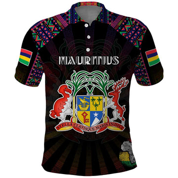 Personalized Mauritius Roots Polo Shirt African Map in Fingerprint and Tribal Colors DT02