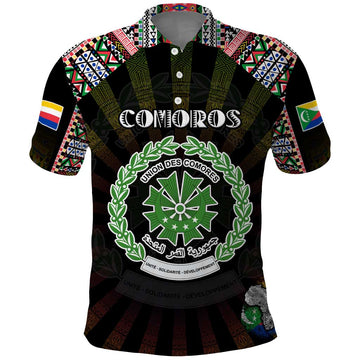 Personalized Comoros Roots Polo Shirt African Map in Fingerprint and Tribal Colors DT02