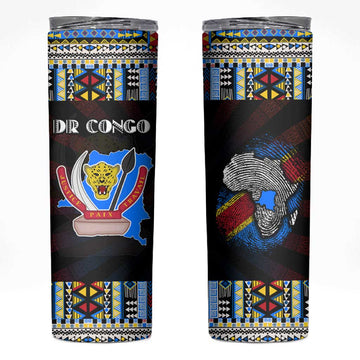 DR Congo Roots Skinny Tumbler African Pride in Fingerprint and Tribal Colors DT02