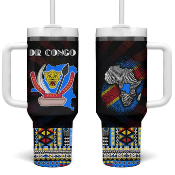 DR Congo Roots Tumbler With Handle African Pride in Fingerprint and Tribal Colors DT02