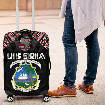 Liberia Roots Luggage Cover African Map in Fingerprint and Tribal Colors DT02