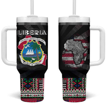 Liberia Roots Tumbler With Handle African Pride in Fingerprint and Tribal Colors DT02