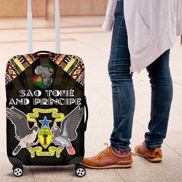 Sao Tome and Principe Roots Luggage Cover African Map in Fingerprint and Tribal Colors DT02