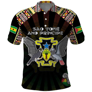 Personalized Sao Tome and Principe Roots Polo Shirt African Map in Fingerprint and Tribal Colors DT02