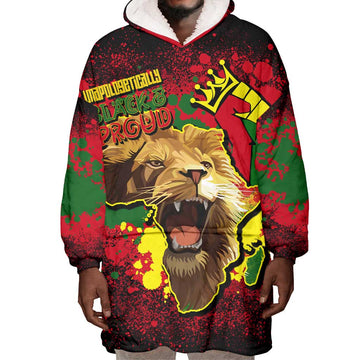 Unapologetically Black and Proud Wearable Blanket Hoodie Africa Map with Lion DT02