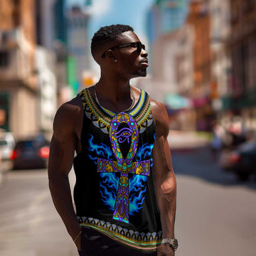 Egyptian Ankh Golden Blue Fire Men Tank Top DT02