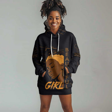 Personalized Beautiful Black Girl Hoodie Dress - Women of Africa Design DT02