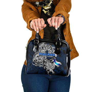 Finland Viking Blood Shoulder Handbag Nordic Runes and Shield of Ancestry in Tribal Knotwork DT02