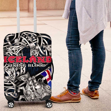 Iceland Viking Blood Luggage Cover Nordic Runes and Shield of Ancestry in Tribal Knotwork DT02