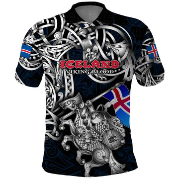 Personalized Iceland Viking Blood Polo Shirt Nordic Runes and Shield of Ancestry in Tribal Knotwork DT02