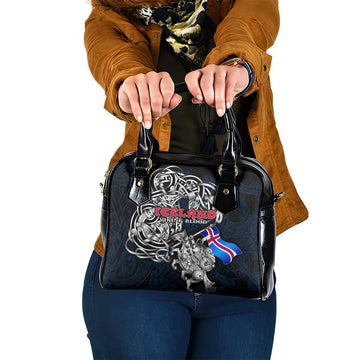 Iceland Viking Blood Shoulder Handbag Nordic Runes and Shield of Ancestry in Tribal Knotwork DT02