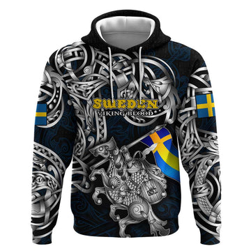 Personalized Sweden Viking Blood Hoodie Nordic Runes and Shield of Ancestry in Tribal Knotwork DT02