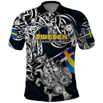 Personalized Sweden Viking Blood Polo Shirt Nordic Runes and Shield of Ancestry in Tribal Knotwork DT02