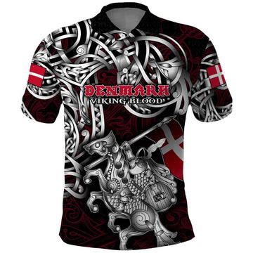 Personalized Denmark Viking Blood Polo Shirt Nordic Runes and Shield of Ancestry in Tribal Knotwork DT02