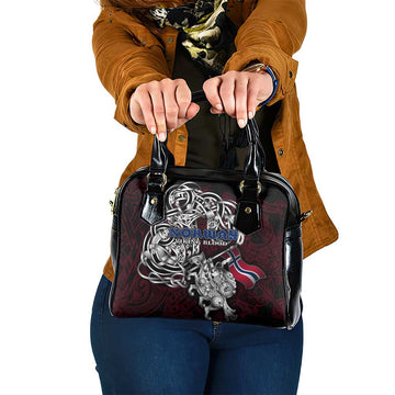 Norway Viking Blood Shoulder Handbag Nordic Runes and Shield of Ancestry in Tribal Knotwork DT02