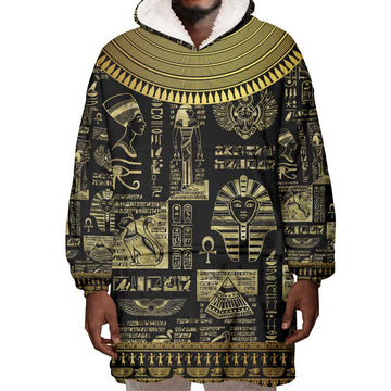 Egypt Pharaoh Wearable Blanket Hoodie Egyptian Hieroglyphs and Symbols DT02