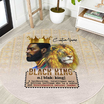 Lion Black King Round Carpet African Heritage DT02