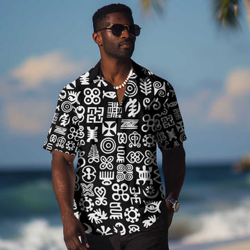 African Adinkra Hawaiian Shirt - Mixed Pattern Symbols DT02