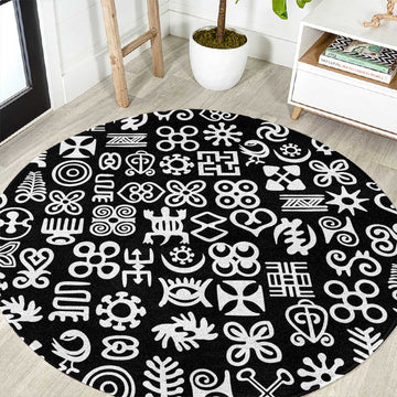 African Adinkra Round Carpet - Mixed Pattern Symbols DT02