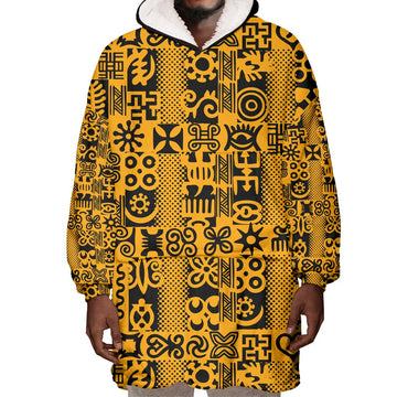 West African Yellow Art - Adinkra Culture Wearable Blanket Hoodie DT02