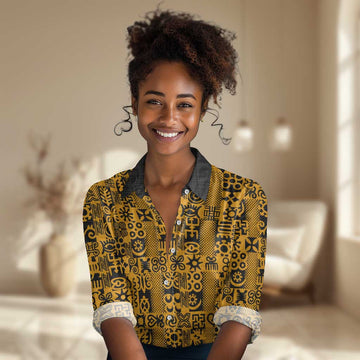 West African Yellow Art - Adinkra Culture Women Casual Shirt DT02