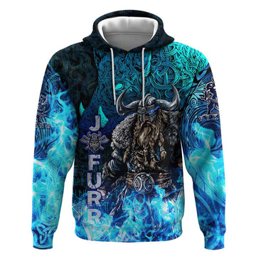 Jofurr Boar Warrior Viking Hoodie Frost Viking Runes Blue Flame DT02