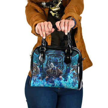 Jofurr Boar Warrior Viking Shoulder Handbag Frost Viking Runes Blue Flame DT02