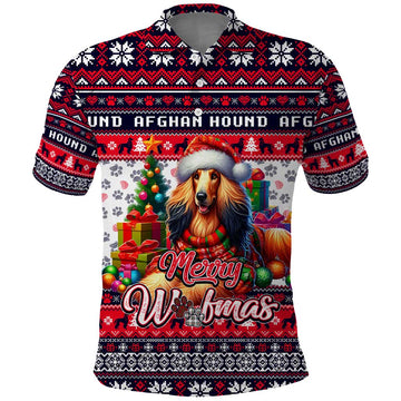 Afghan Hound Merry Woofmas Polo Shirt Christmas Dog Art Style DT02
