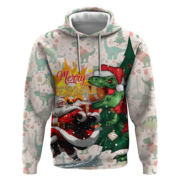 Cheer Santa Claus T-Rex Hoodie Merry Beermas Christmas DT02