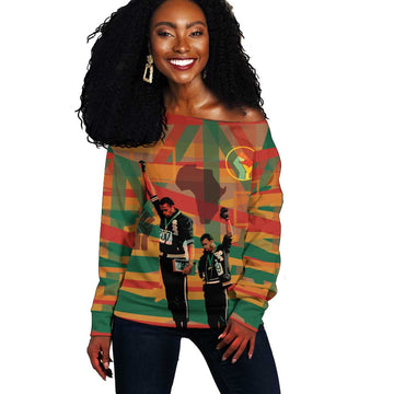 African American 1968 Off Shoulder Sweater Black Power Fists of Freedom DT03