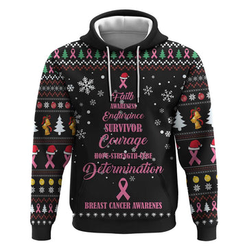 Christmas Tree Breast Cancer Hoodie Survivor DT03