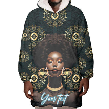 Personalized Afro Women Wearable Blanket Hoodie Powerful African Pattern DT03
