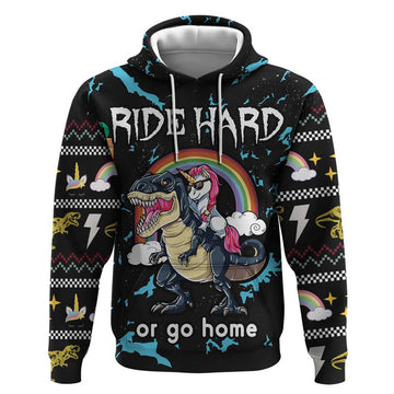 Christmas Dinosaur Unicorn Hoodie Ride Hard or Go Home DT03