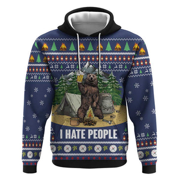 Bear Christmas Hoodie Camping I Hate People DT03