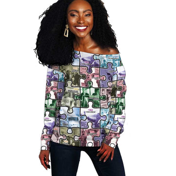 African American Off Shoulder Sweater The Civil Rights Journey in Puzzle DT03